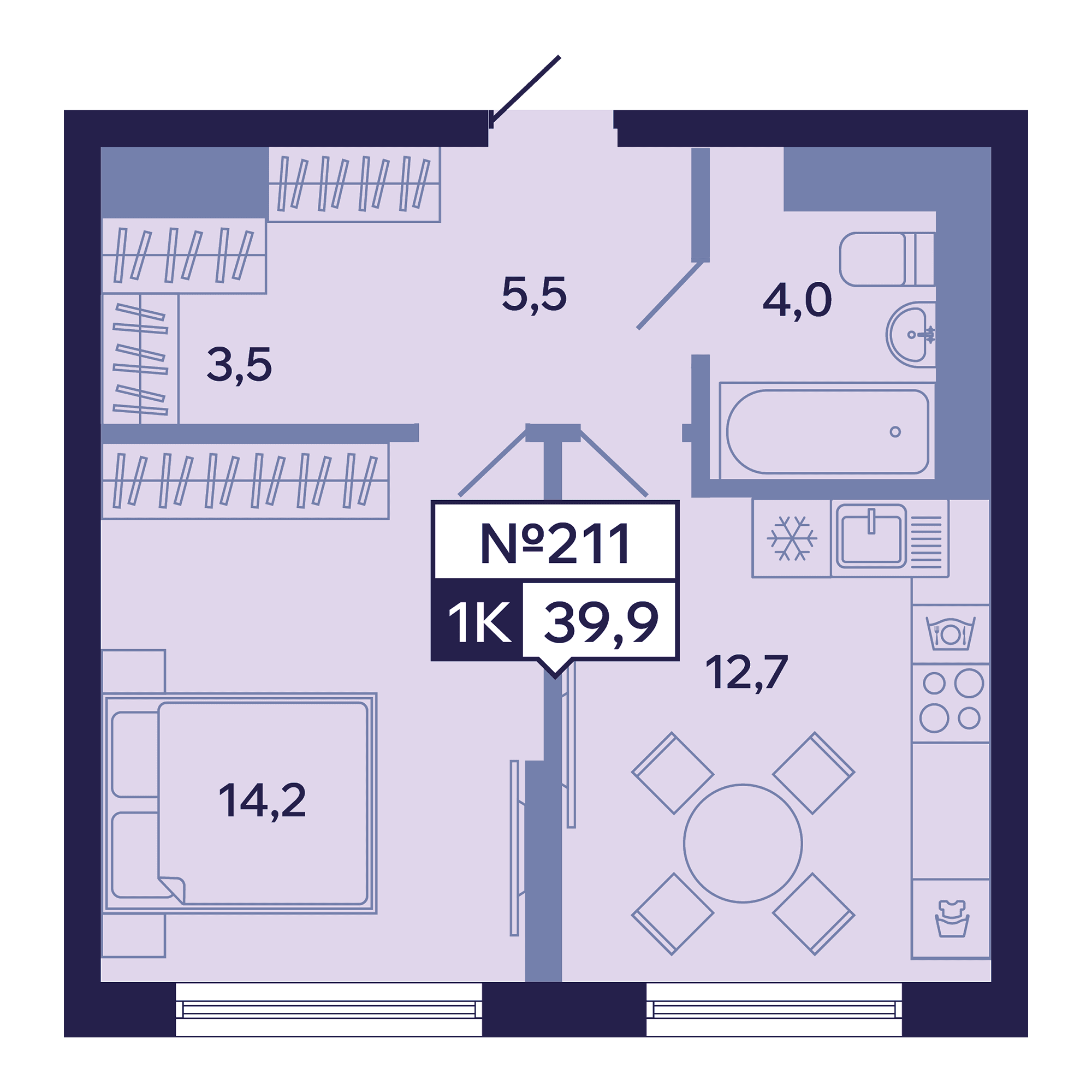 1 комн., 39.9 м²