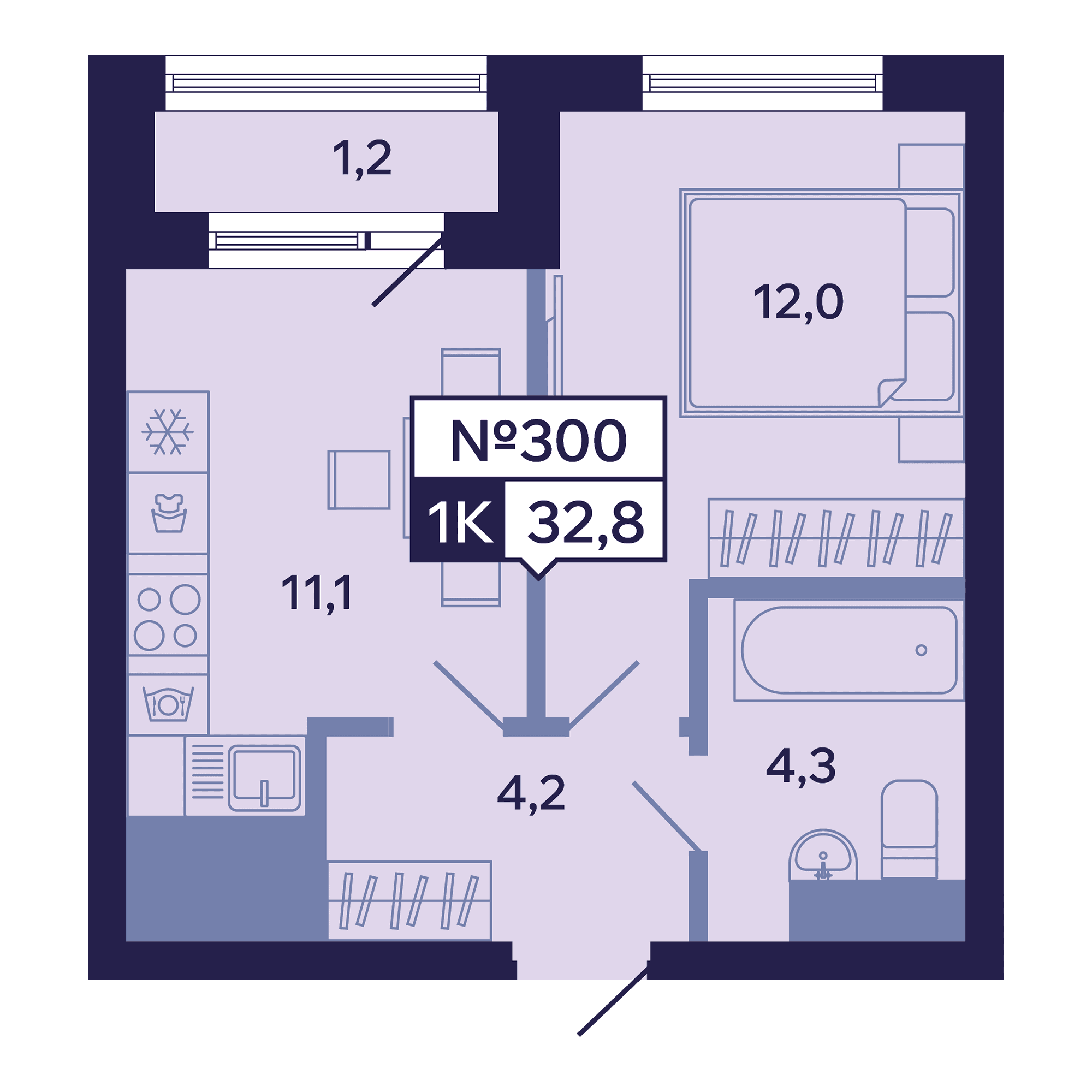 1 комн., 32.8 м²