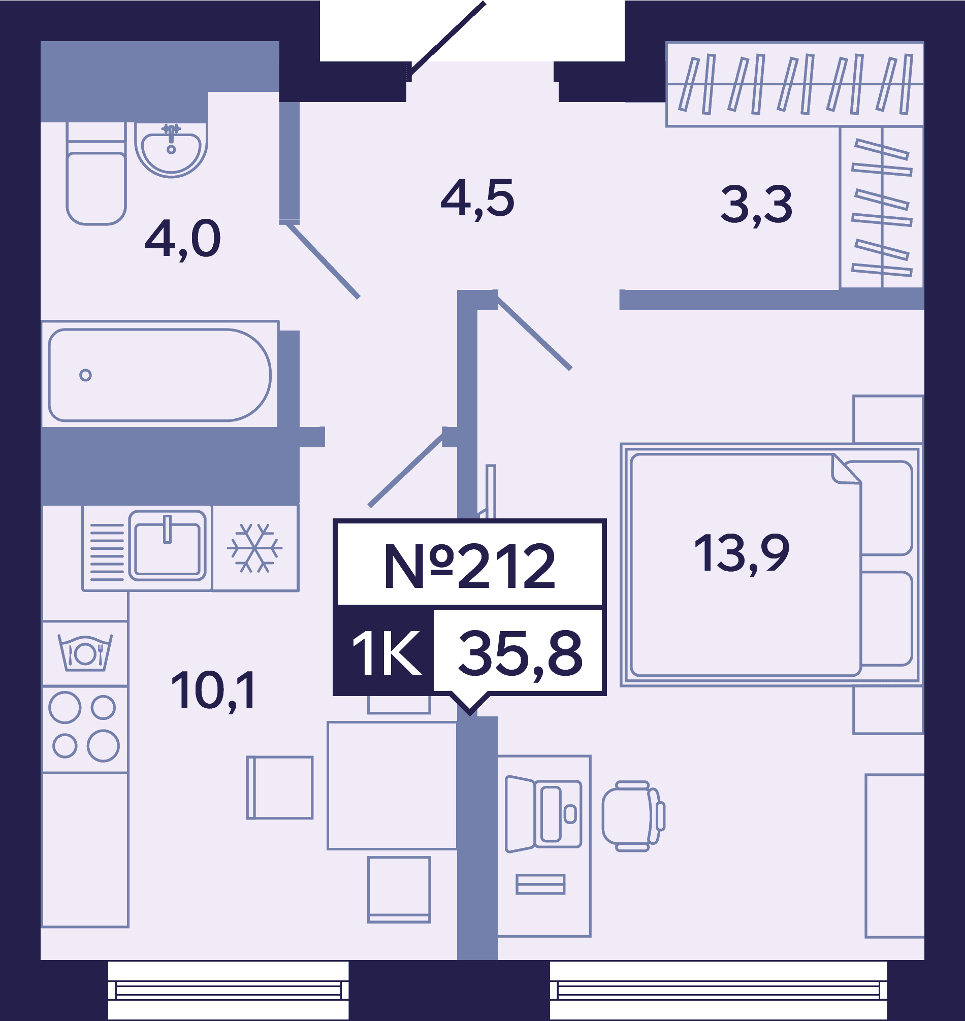 1 комн., 35.8 м²