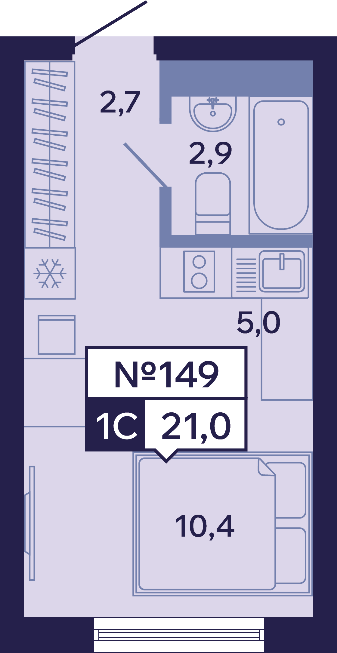 1 комн., 21.0 м²