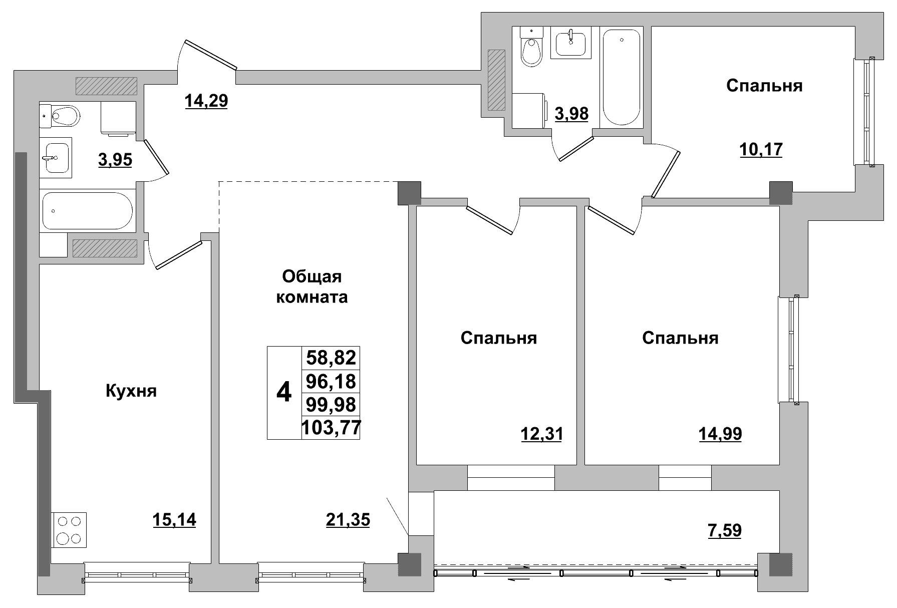 4 комн., 100.0 м²