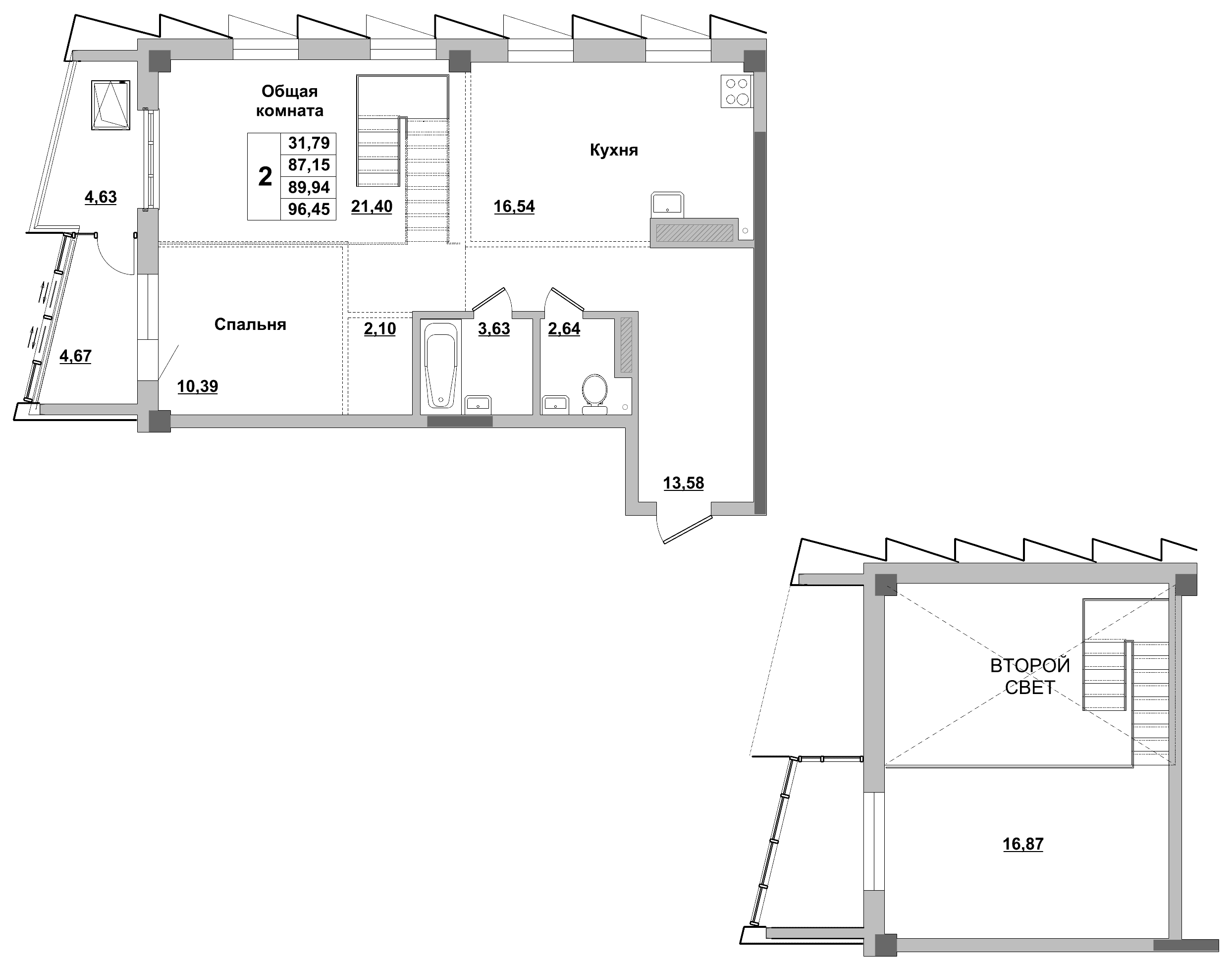 2 комн., 89.9 м²