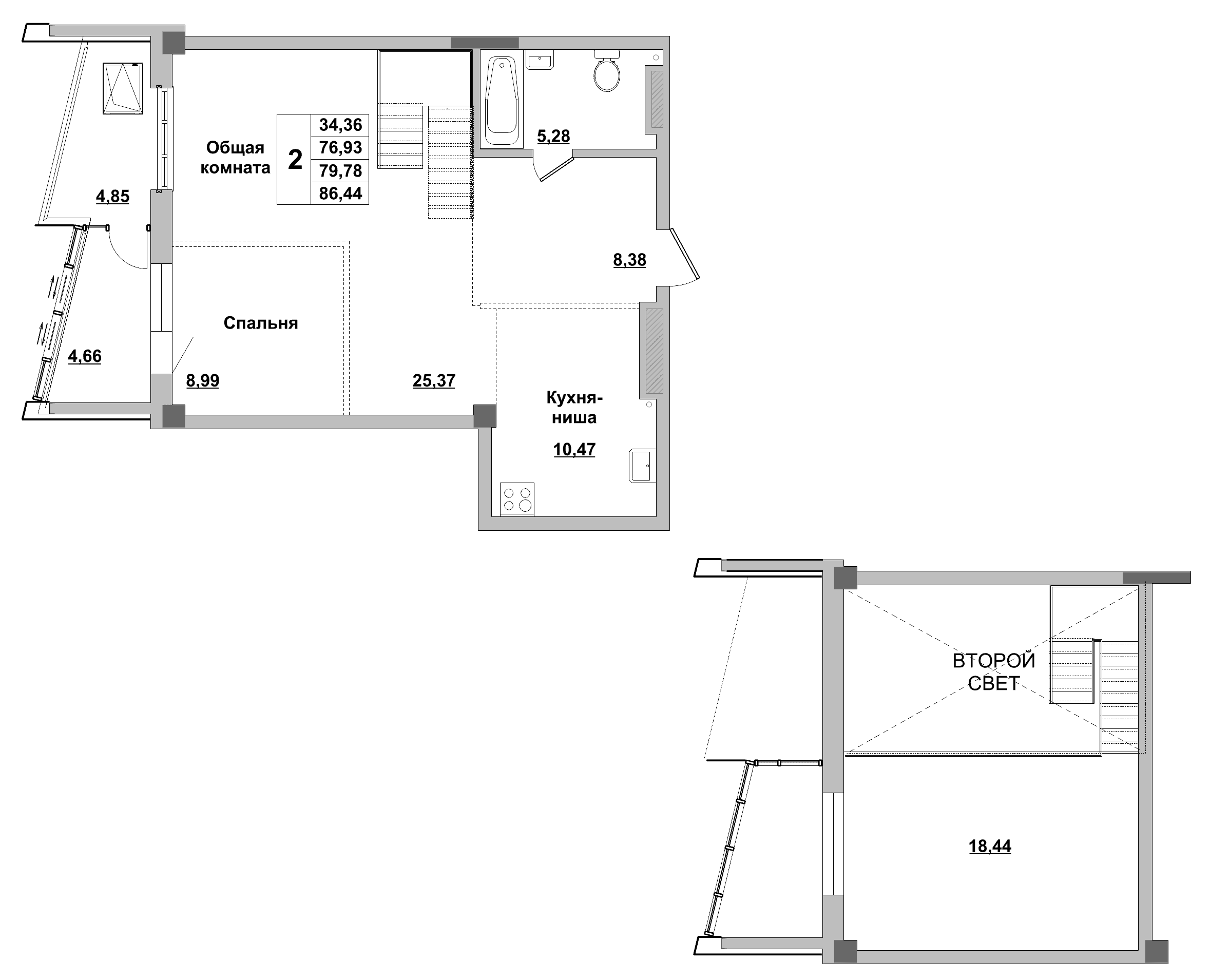 2 комн., 79.8 м²