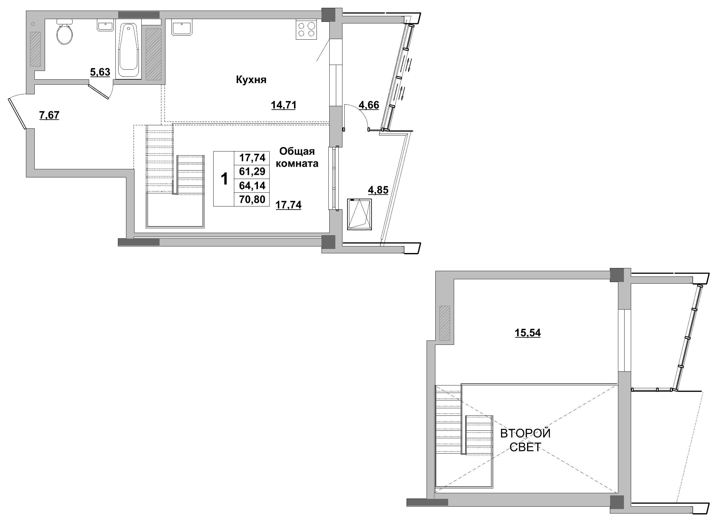 1 комн., 64.1 м²