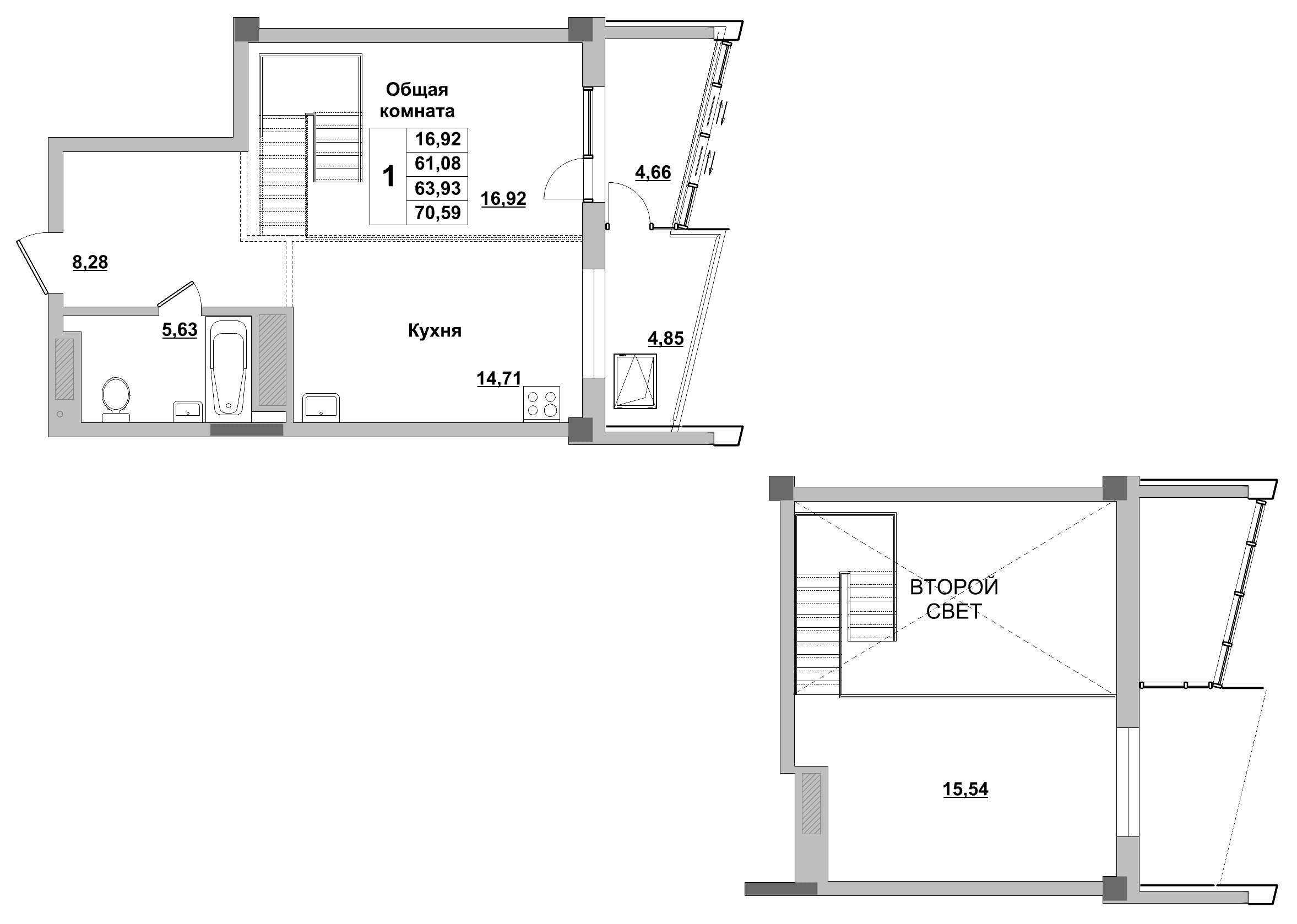 1 комн., 63.9 м²
