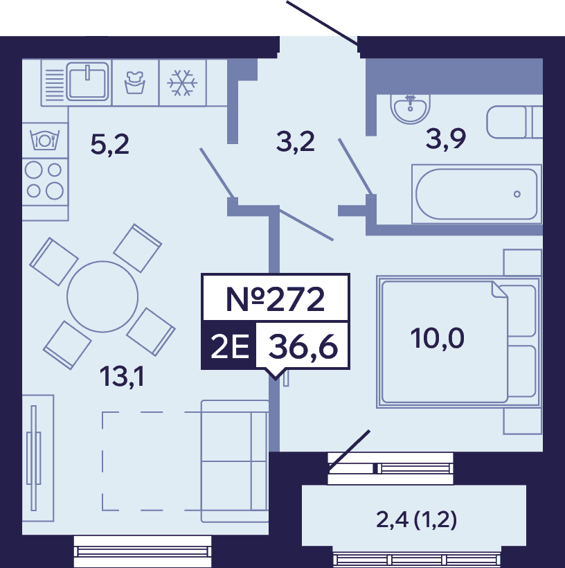 2 комн., 36.4 м²