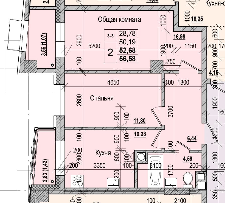 2 комн., 52.7 м²