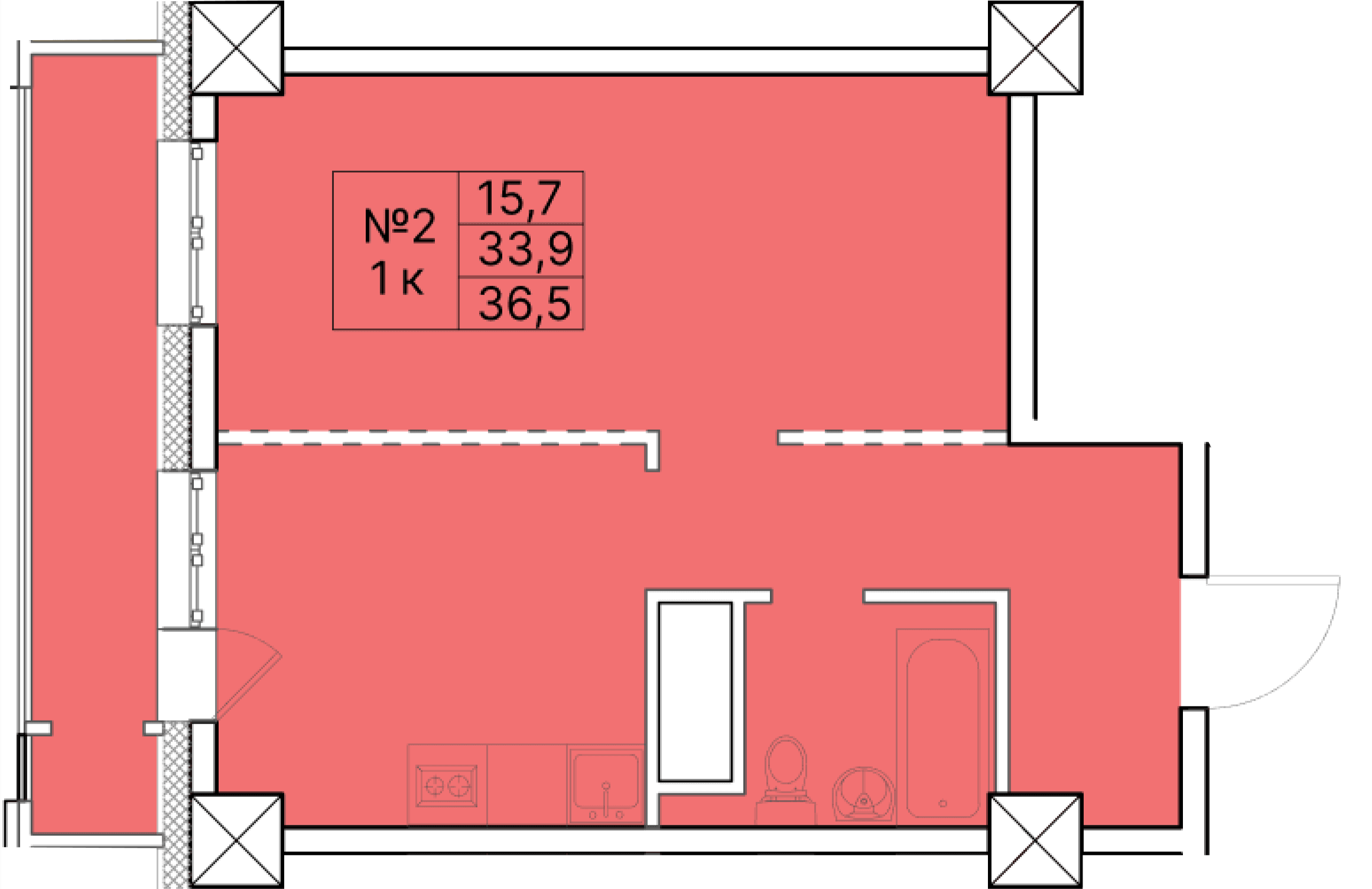 1 комн., 36.5 м²