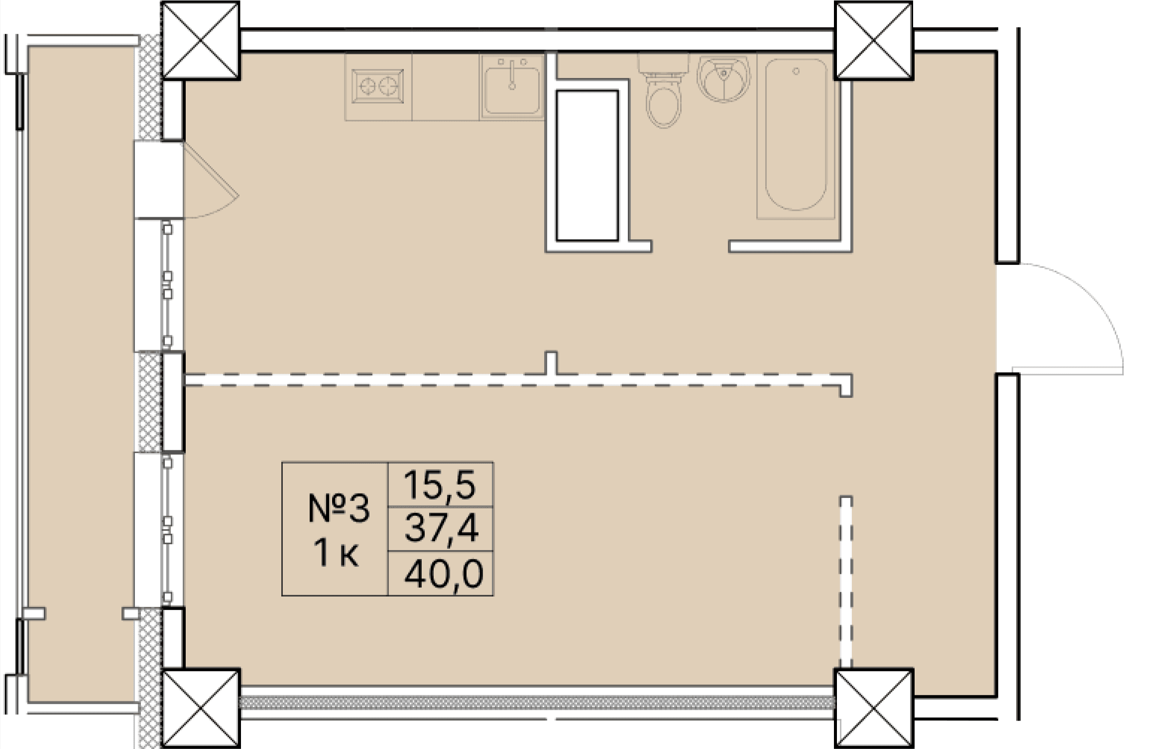 1 комн., 40.0 м²