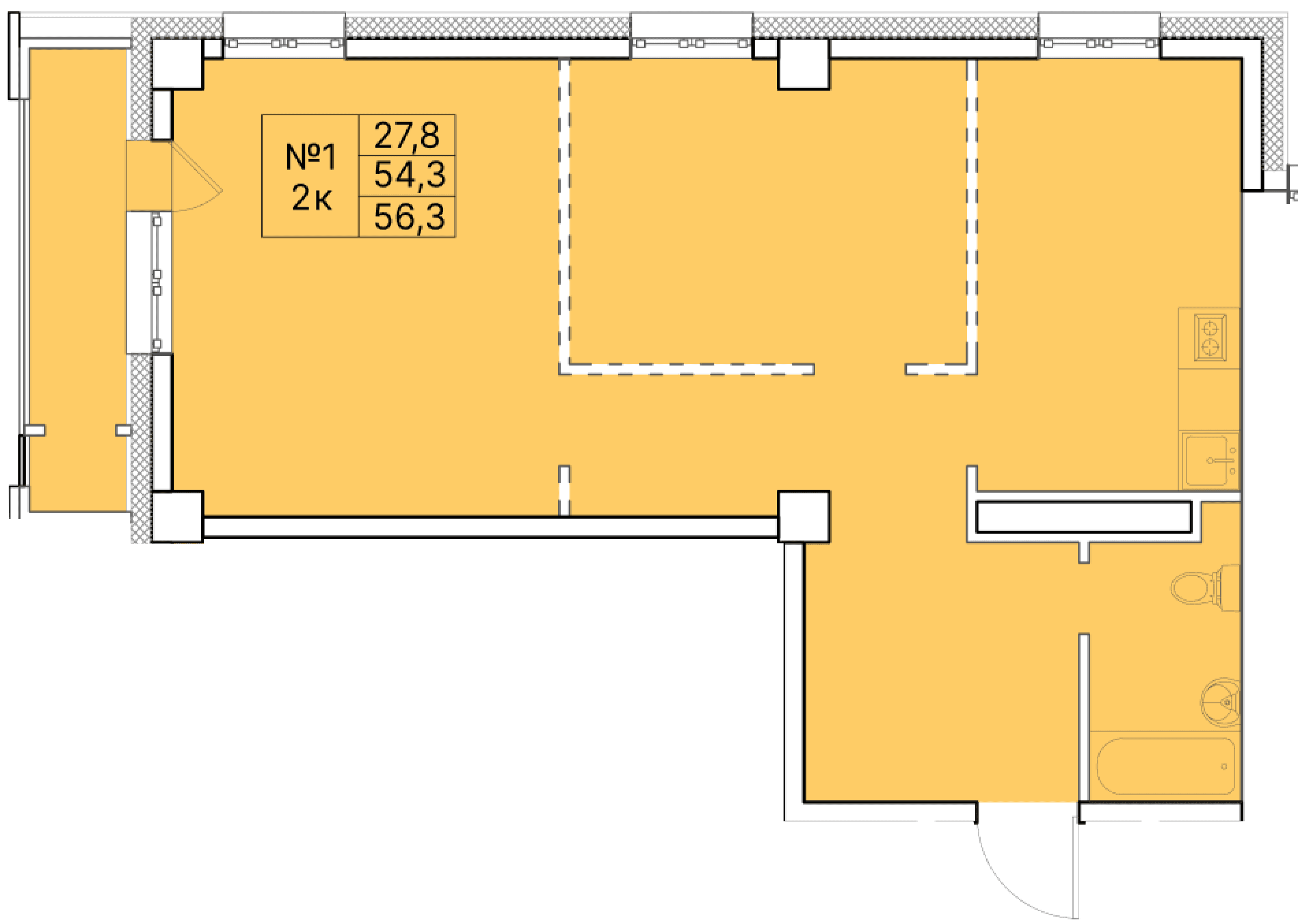 2 комн., 56.3 м²