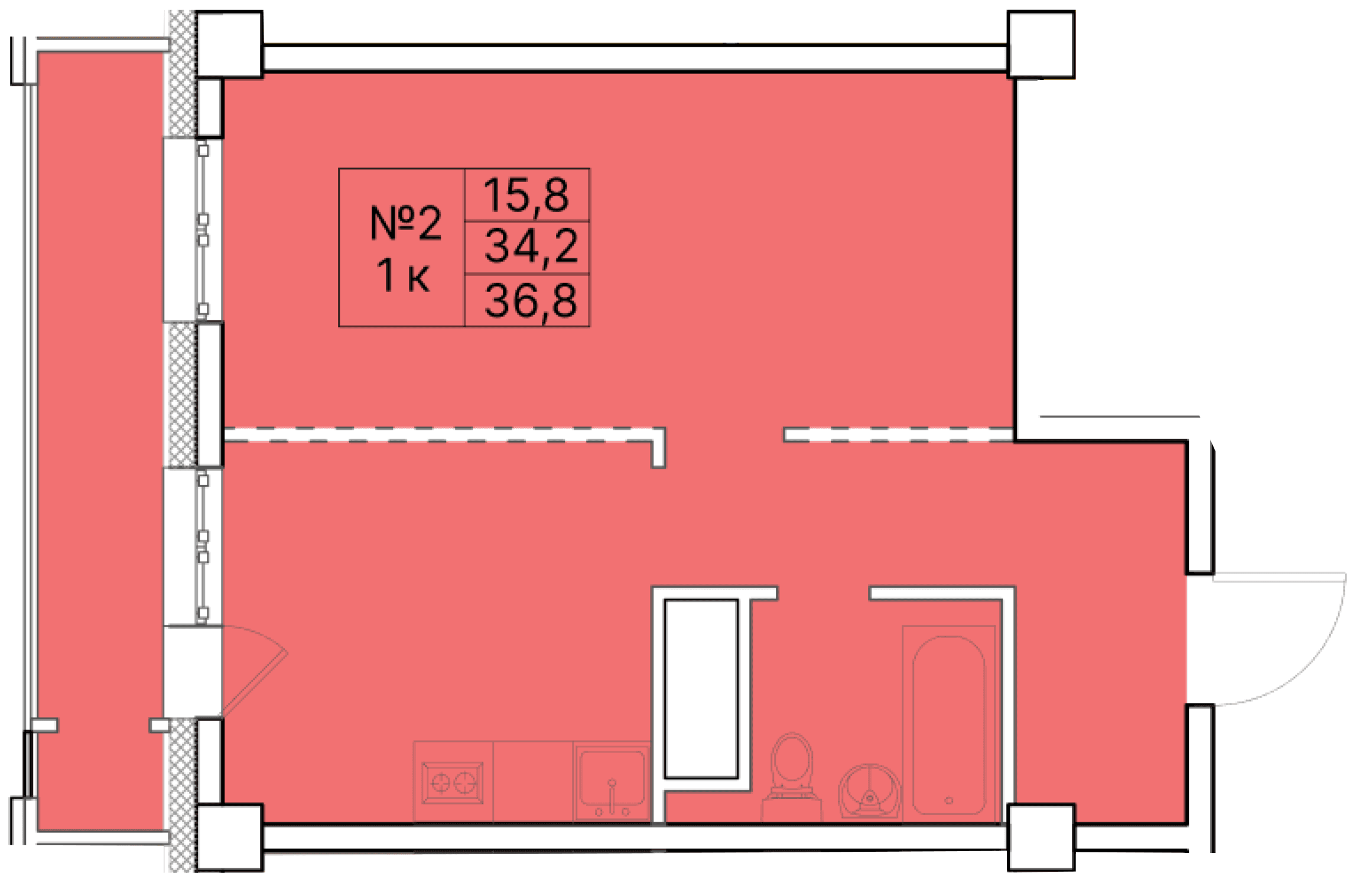 1 комн., 36.8 м²