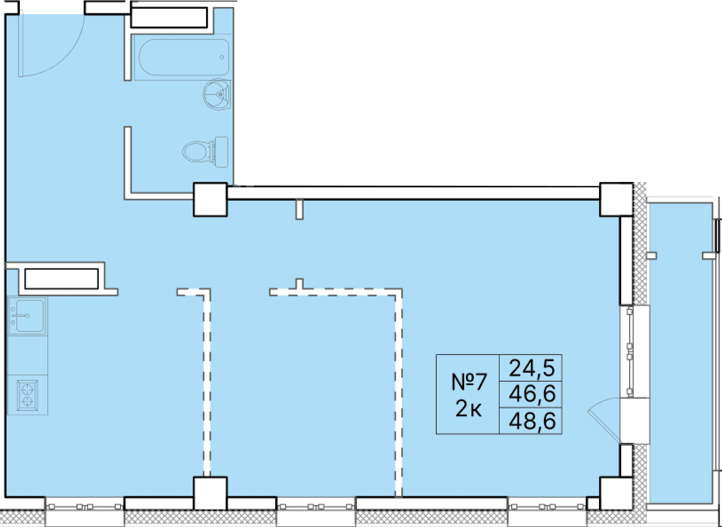2 комн., 48.6 м²