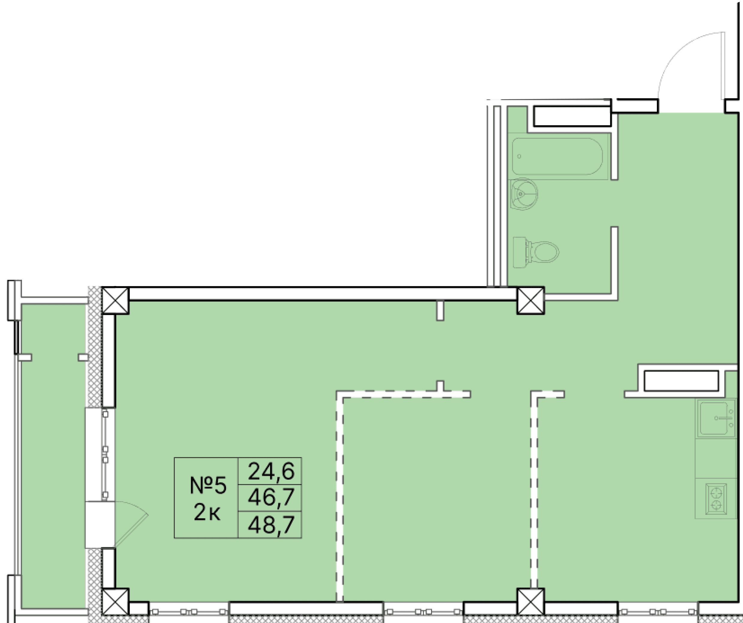 2 комн., 48.7 м²