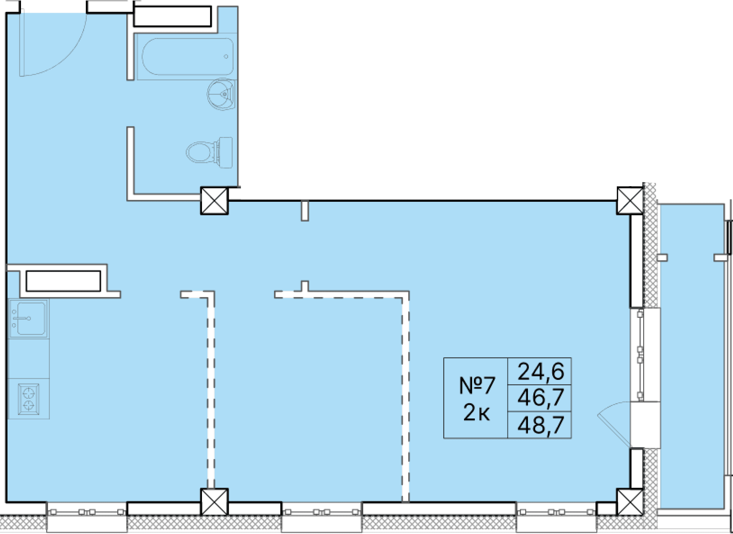 2 комн., 48.7 м²
