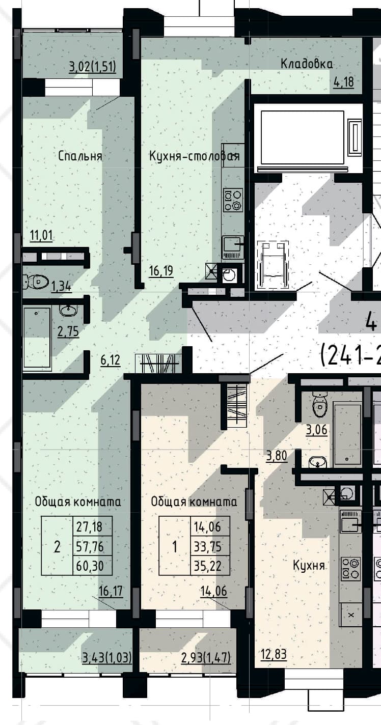 2 комн., 60.3 м²