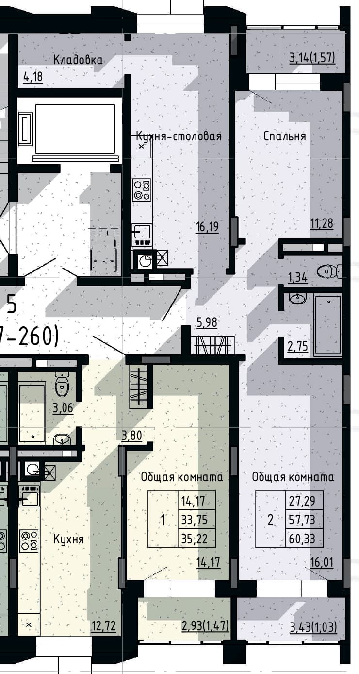 2 комн., 60.3 м²