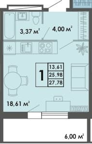 1 комн., 57.1 м²