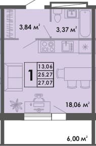 1 комн., 57.1 м²