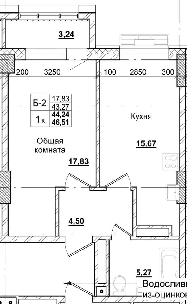 1 комн., 45.0 м²