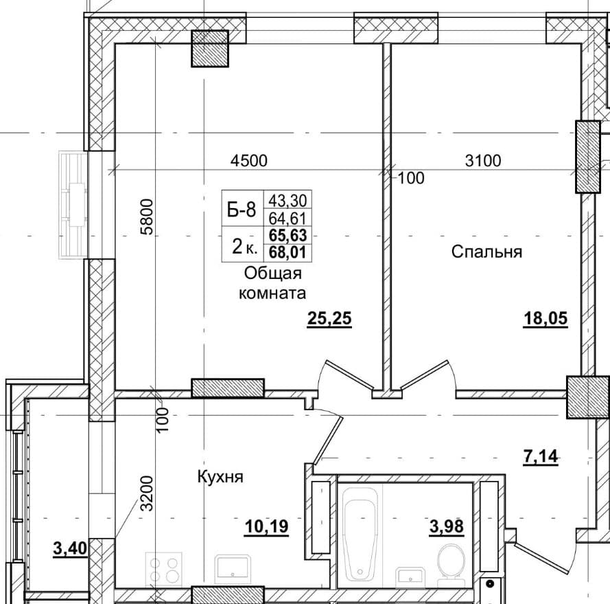 2 комн., 66.2 м²