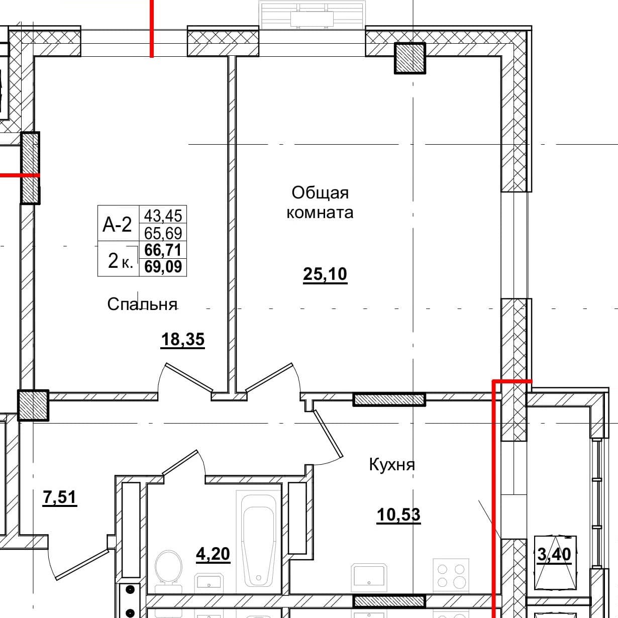 2 комн., 66.2 м²