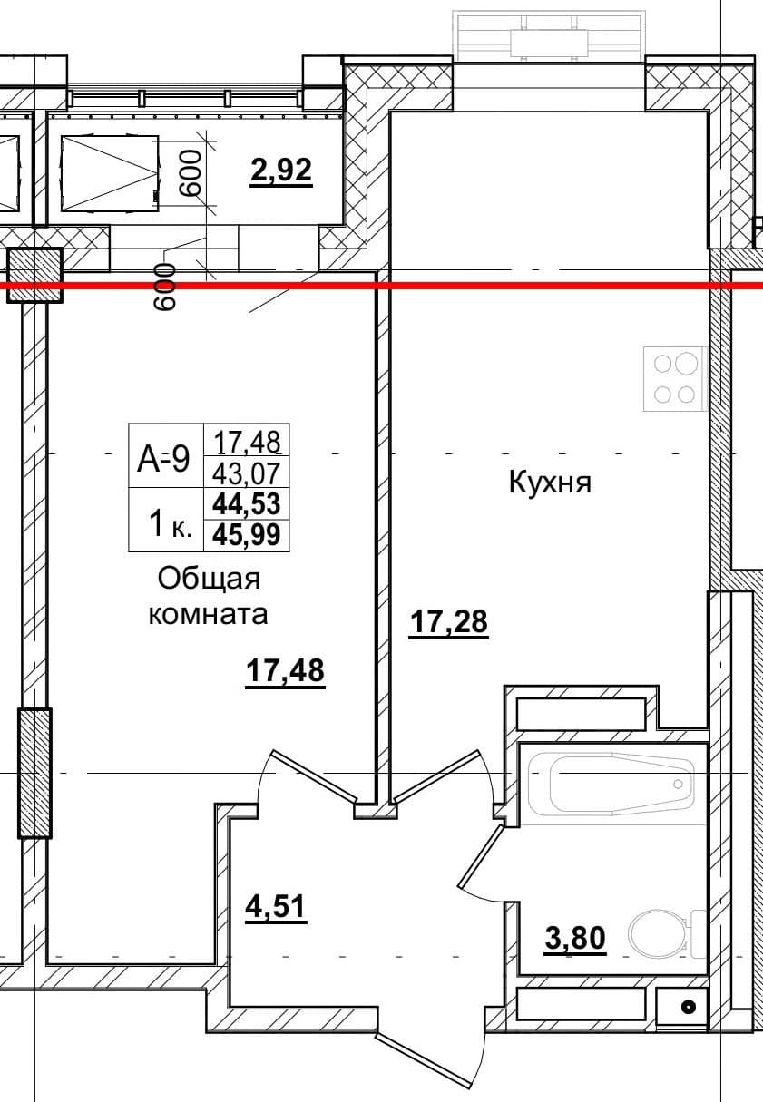 1 комн., 44.2 м²