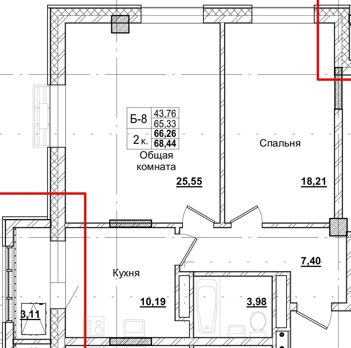 2 комн., 66.2 м²