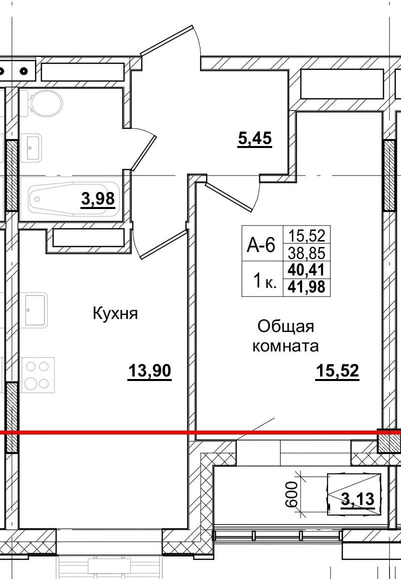 1 комн., 40.0 м²