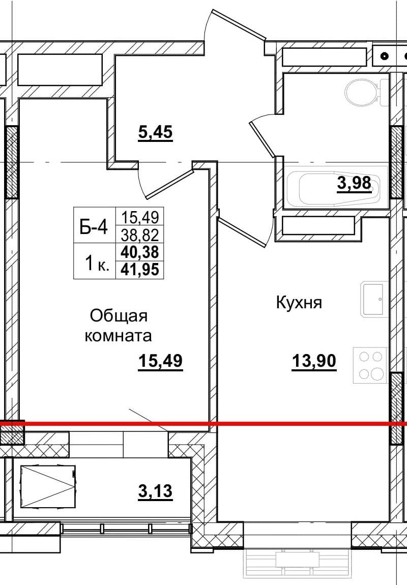 1 комн., 40.0 м²