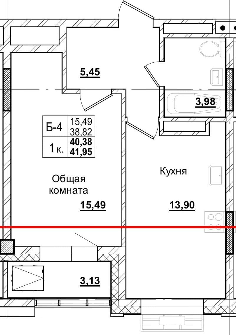 1 комн., 40.0 м²