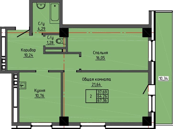 2 комн., 80.6 м²