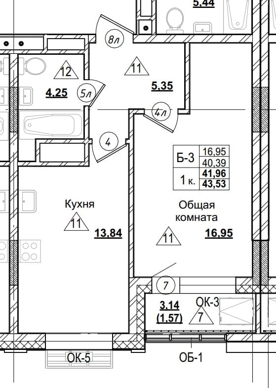 1 комн., 42.0 м²