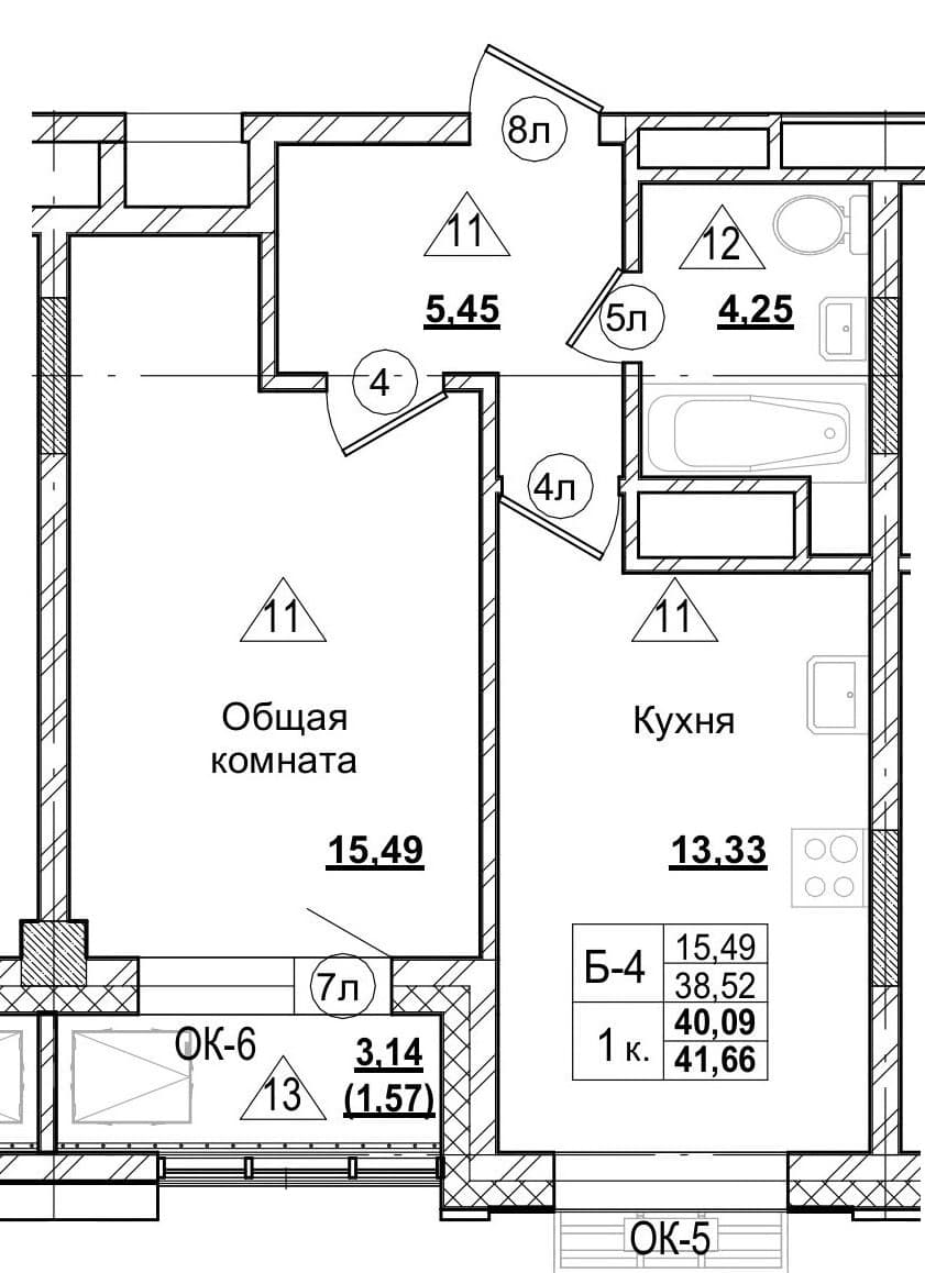 1 комн., 40.1 м²