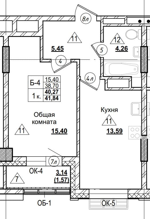 1 комн., 40.3 м²