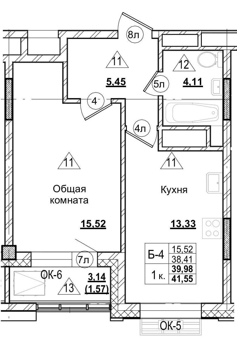 1 комн., 40.0 м²