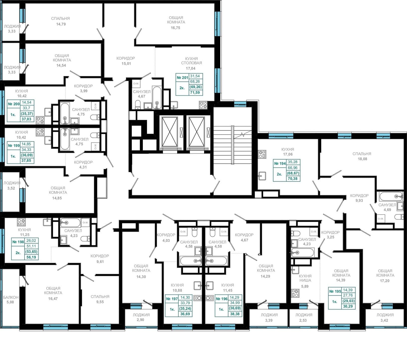 2 комн., 68.7 м²