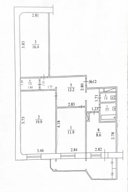 3 комн., 76.0 м², 4 эт.